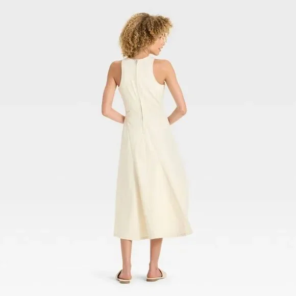 Future Collective - Women's Racerback Denim Midi A-Line Dress - Future White - Picture 2 of 3